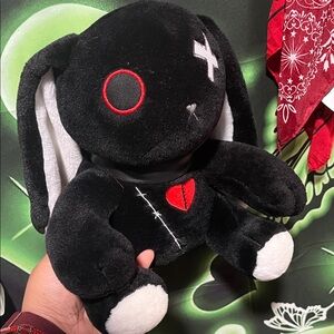 Black Plush Bunny with Red Heart and White Accents